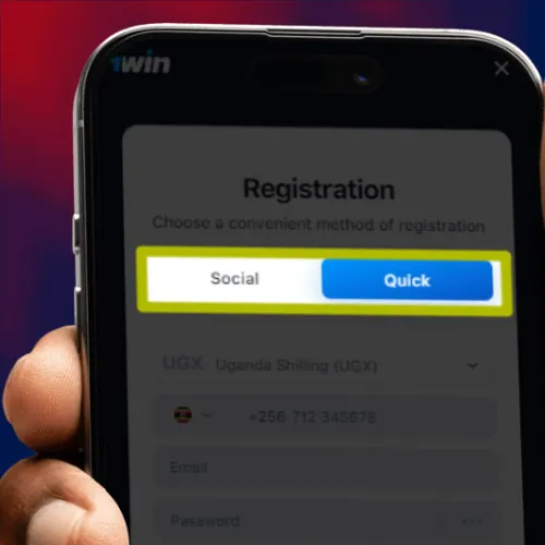 Choose a registration method in the 1Win app
