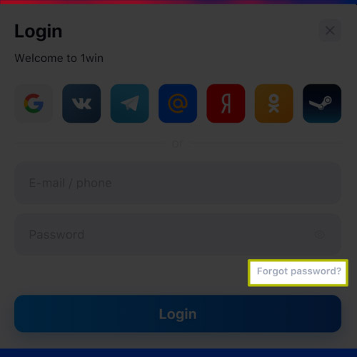 Click “Forgot your password?” in 1Win