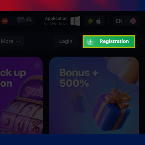 Click “Register” on the 1Win website