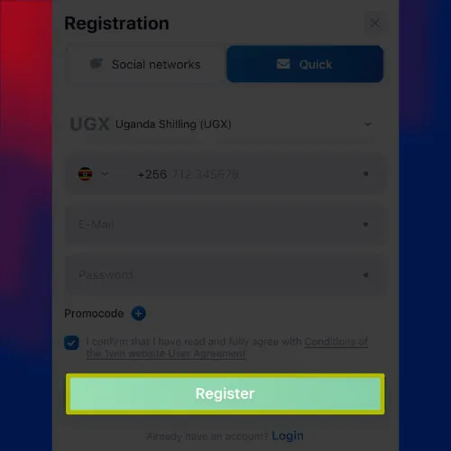 Click &ldquo;Register&rdquo; and complete your 1Win registration