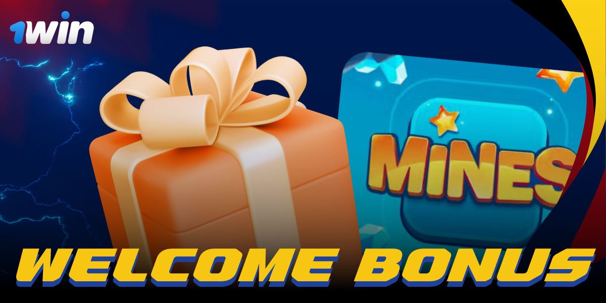 1Win offers a generous welcome bonus for the game Mines