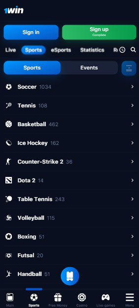 Screenshots 1win sports